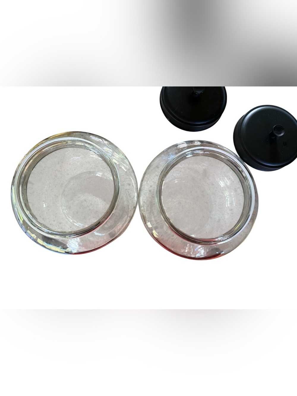 Set of 2 Glass Kitchen Canisters Black Lids Chalkboard Labels Farmhouse Storage - Picture 2 of 4